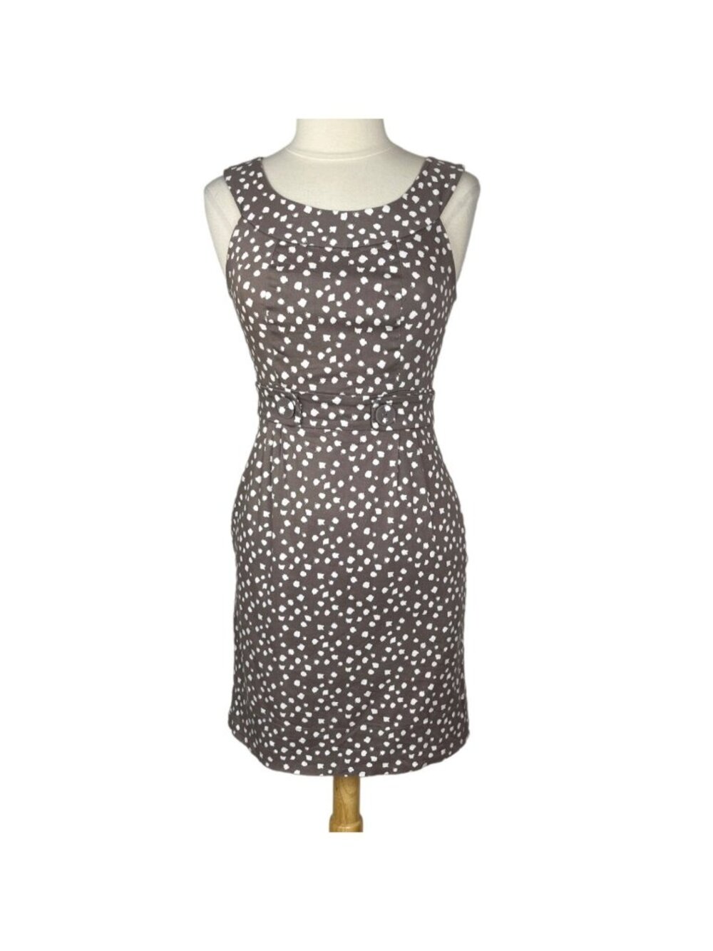 Robbie Bee Sheath Dress Brown White Size 6 Polka Dots Sleeveless Pockets Lined